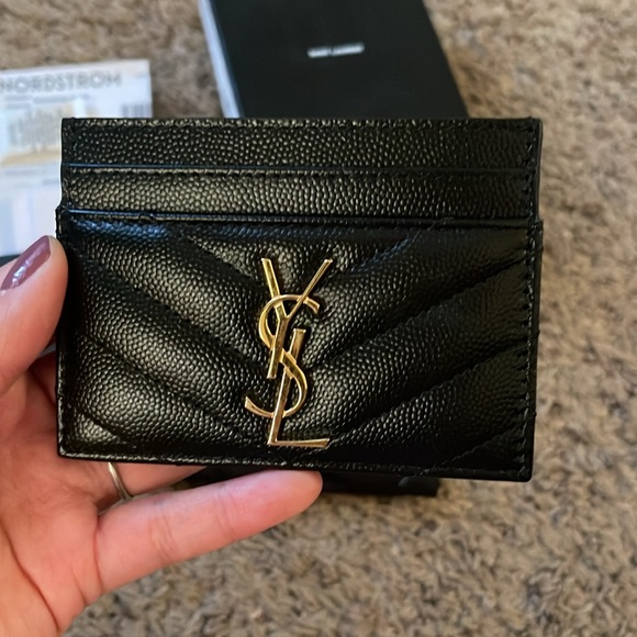 Saint Laurent Black Chevron Quilted Leather Card Case - Picture 1 of 10